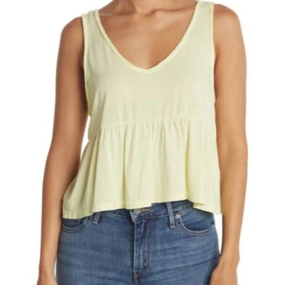 Abound Womens Size XS V Neck Peplum Babydoll Tank Top in Green Luminary 777